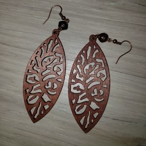 Large wood drop earrings boho
